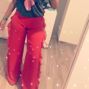 Red ruffle pants
